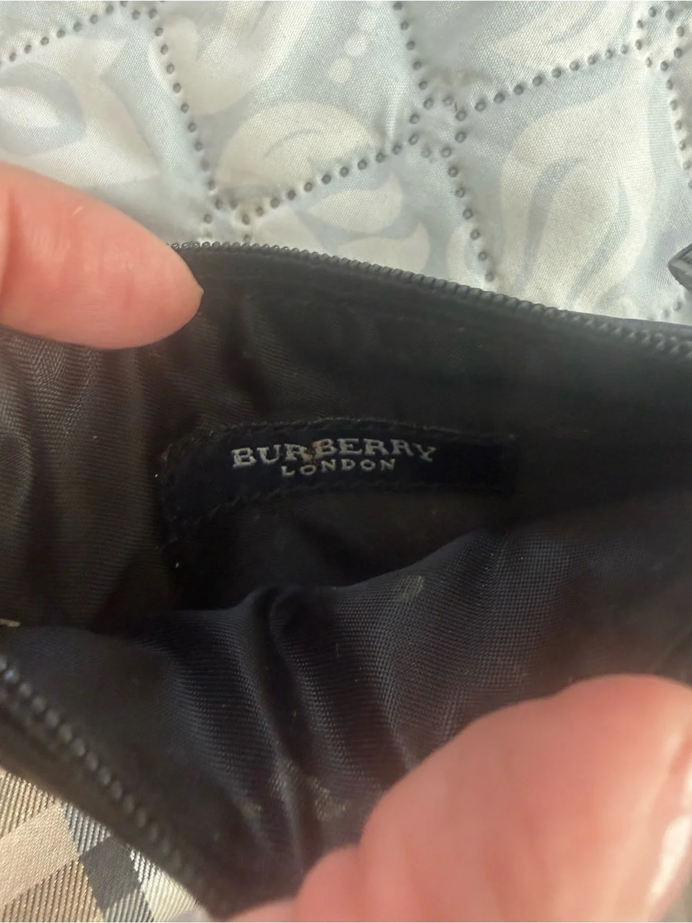 Burberry Beige Plaid Zip Pouch/change purse with Black Trim and Red Accents
